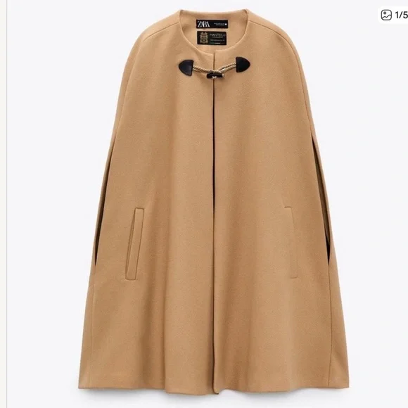 Zara Manteco Camel Cape Size S - Picture 4 of 14
